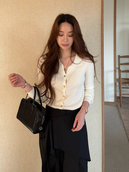 Luxuriously Soft Light Wool Button Down Knit | 柔軟羅紋輕羊毛鈕扣針織上衣
