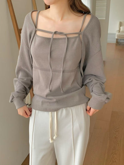 Drapy Square Neck Cami & Cropped Cardi Set | 小垂感方領背心&外套Set