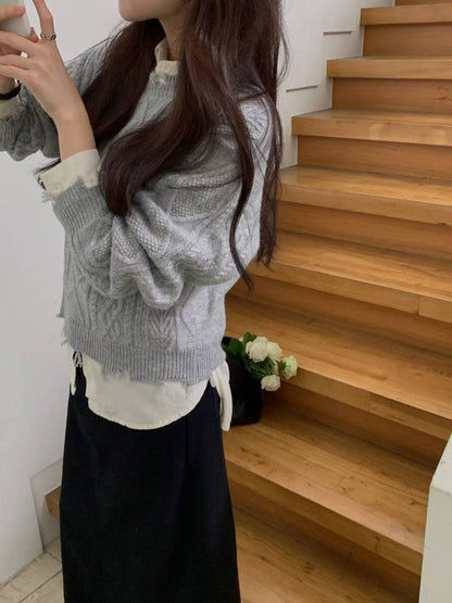 Ripped Crewneck Cable Knit | 拆線麻花針織