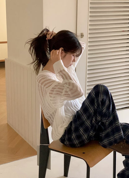 < 唯美針織> Mohair Blend V Neck Open-Knit | 鏤空V領針織上衣