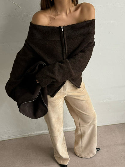Off Shoulder Zip Up Top
