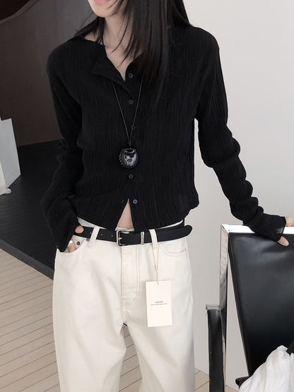 [開心驚喜價] Silky Pleated Cardigan | 簡約摺皺薄外套