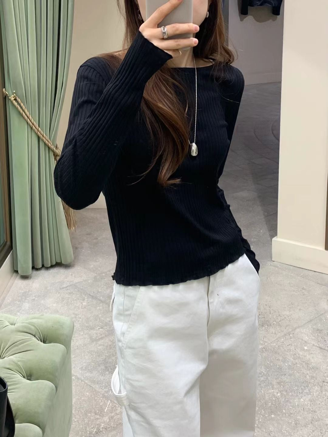 彈力直紋船領上衣 | Boatneck Soft Ribbed Tee