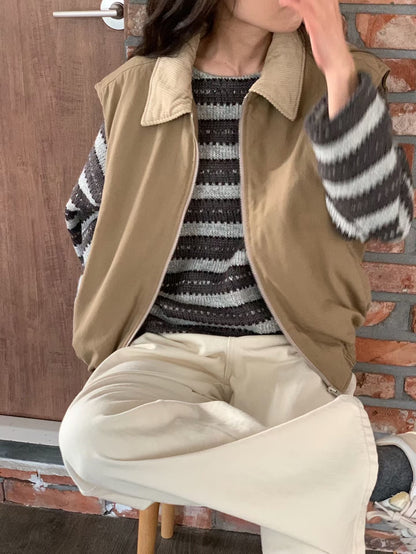 Corduroy Collar Quilted Vest Jacket | 燈芯絨領夾綿背心外套