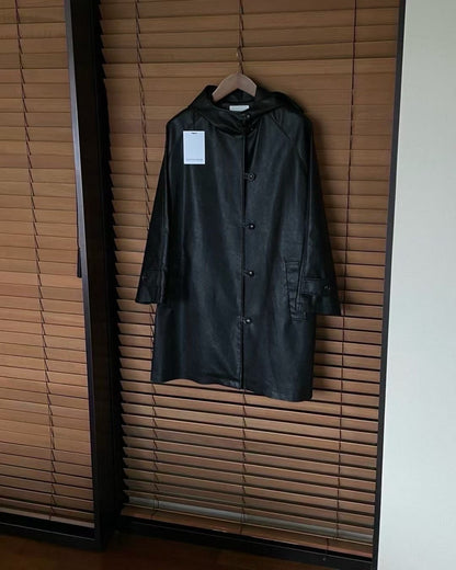 Premium - Soft Faux Leather Hooded Overcoat