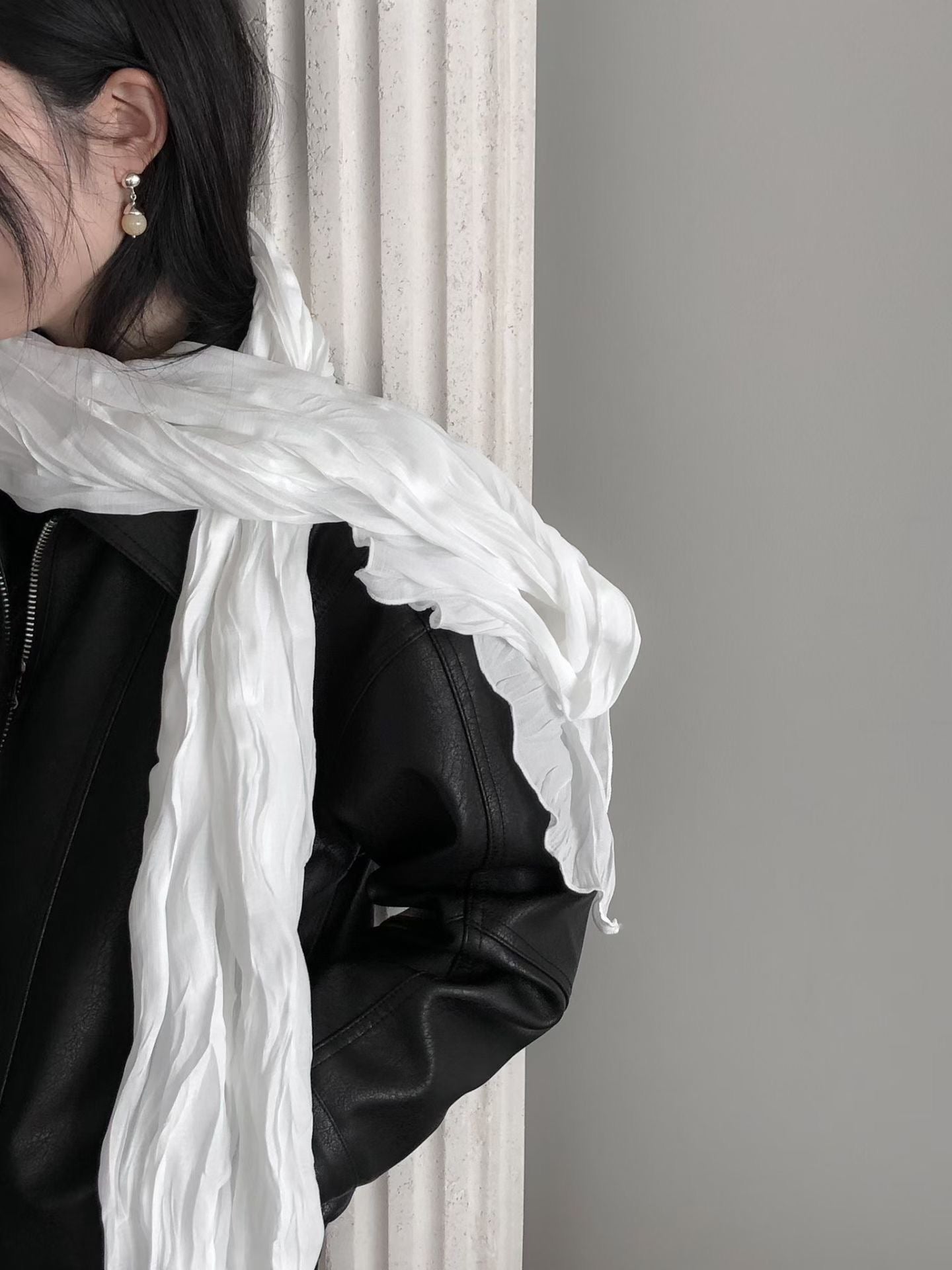 [春季必入飾品] Crepe Ruffle Scarf | 絹皺絲質頸巾￼