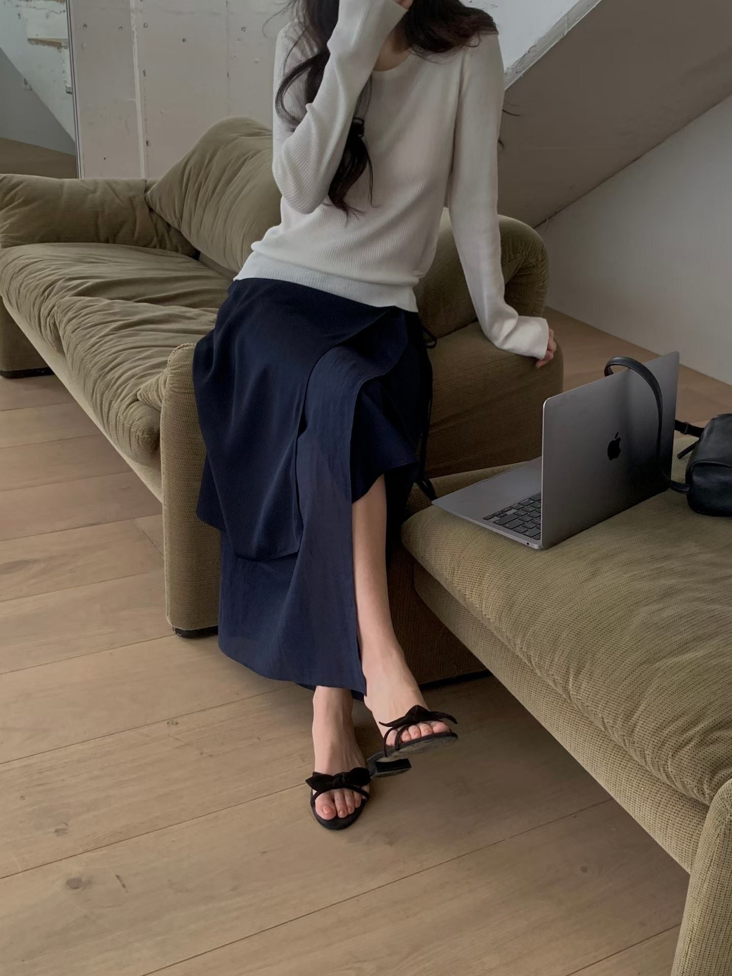 [絲滑飄逸] Layered Ribbon Tie Detail Skirt