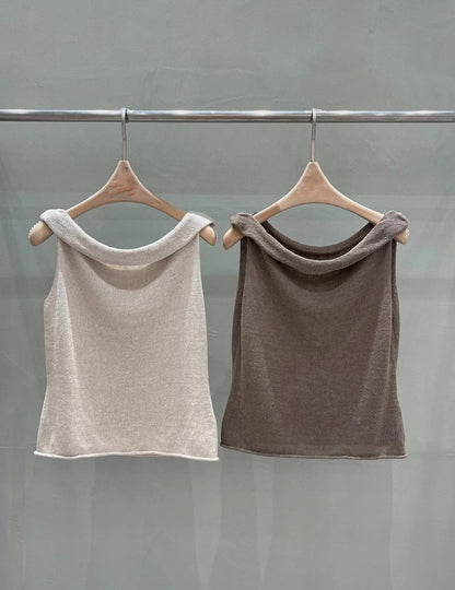 Draped Boat Neck Linen Knit Top | 垂感船領麻質背心