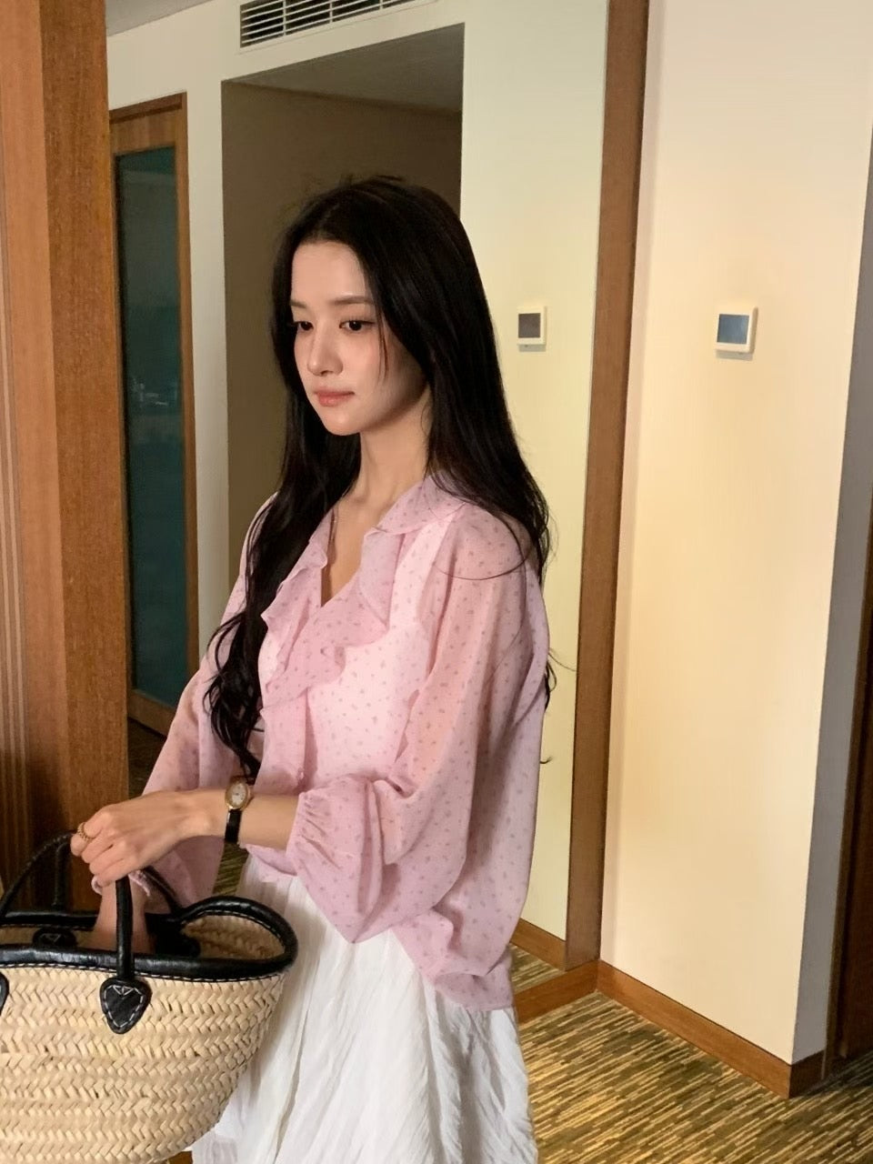 Botanical Ruffle Chiffon Blouse |  花卉荷葉邊氣質上衣