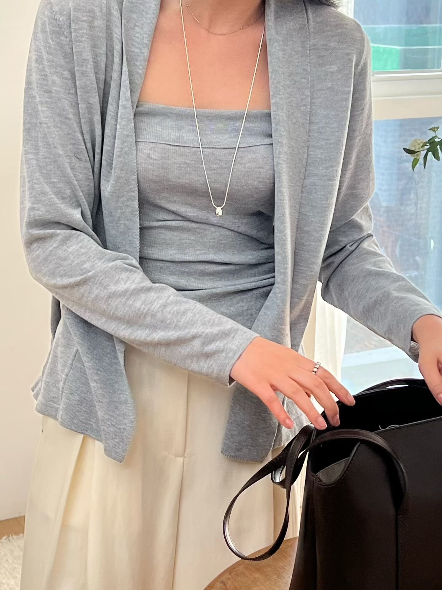 優雅平領背心外套套裝 | Flat Fold Detail Cami & Cardi Set