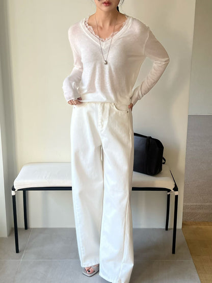 Tencel Lace Detail Knit | 天絲Lace V領薄針織
