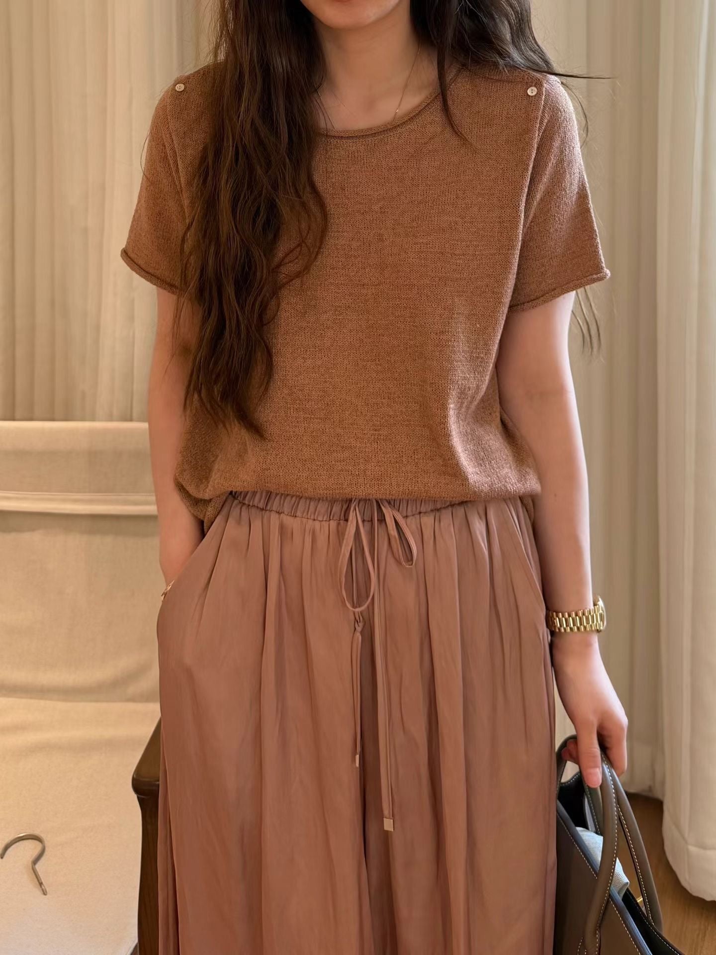 Petite Ruffle Hem Linen Tee | 卷邊短袖麻質Tee