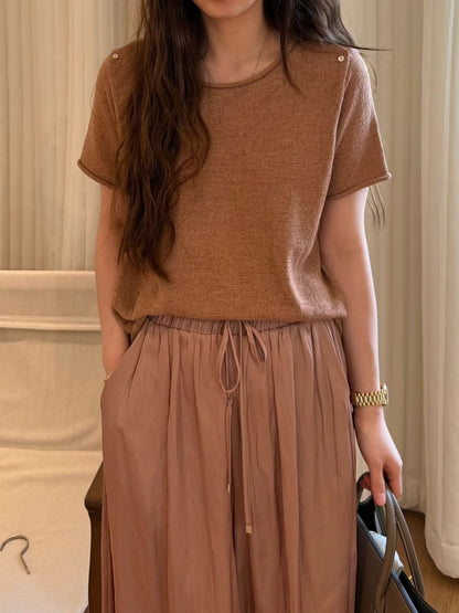 Petite Ruffle Hem Linen Tee | 卷邊短袖麻質Tee