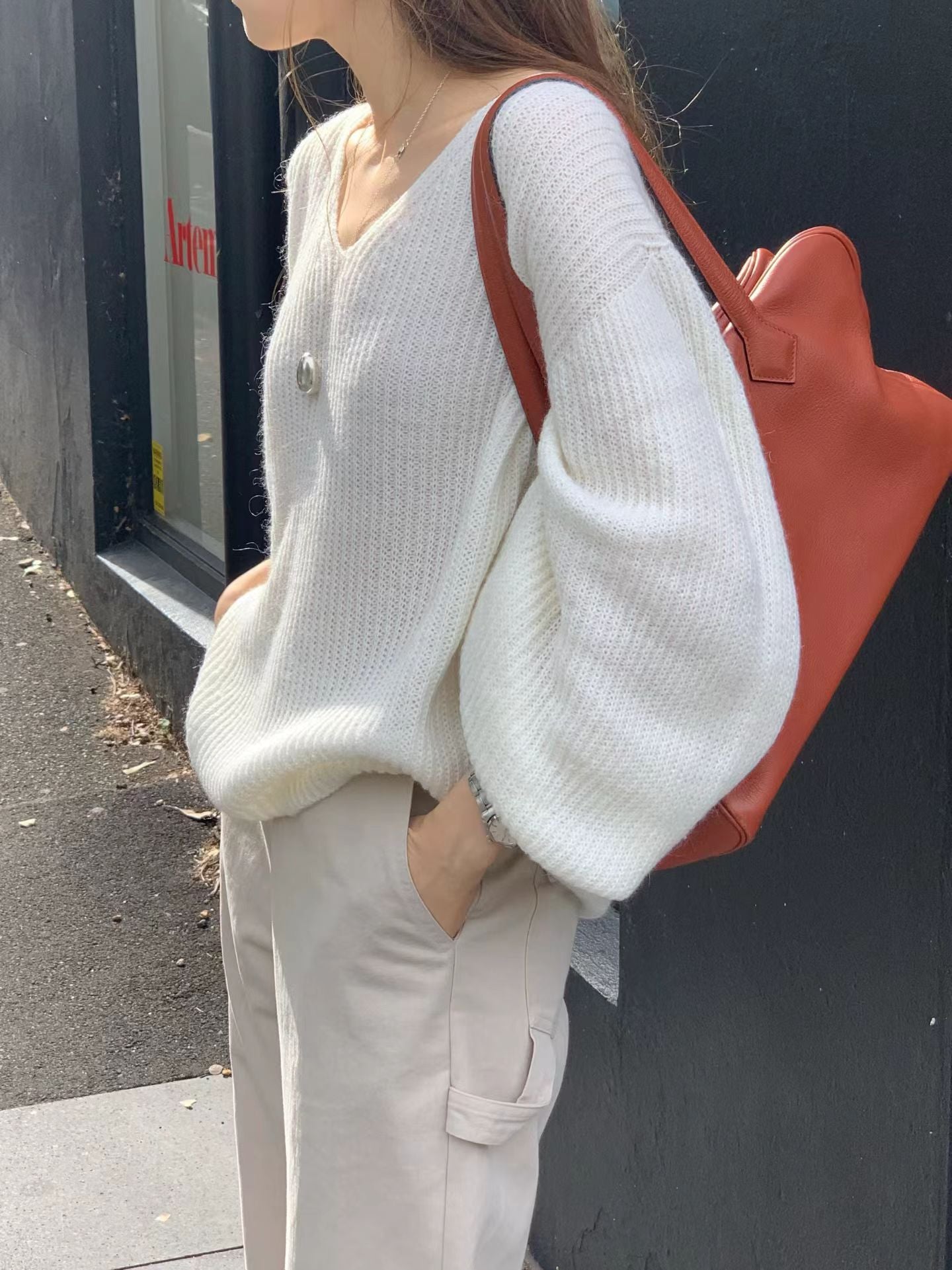 <皇牌檔口出品>￼Breezy Slouchy V-Neck Knit | 輕版燈籠袖針織