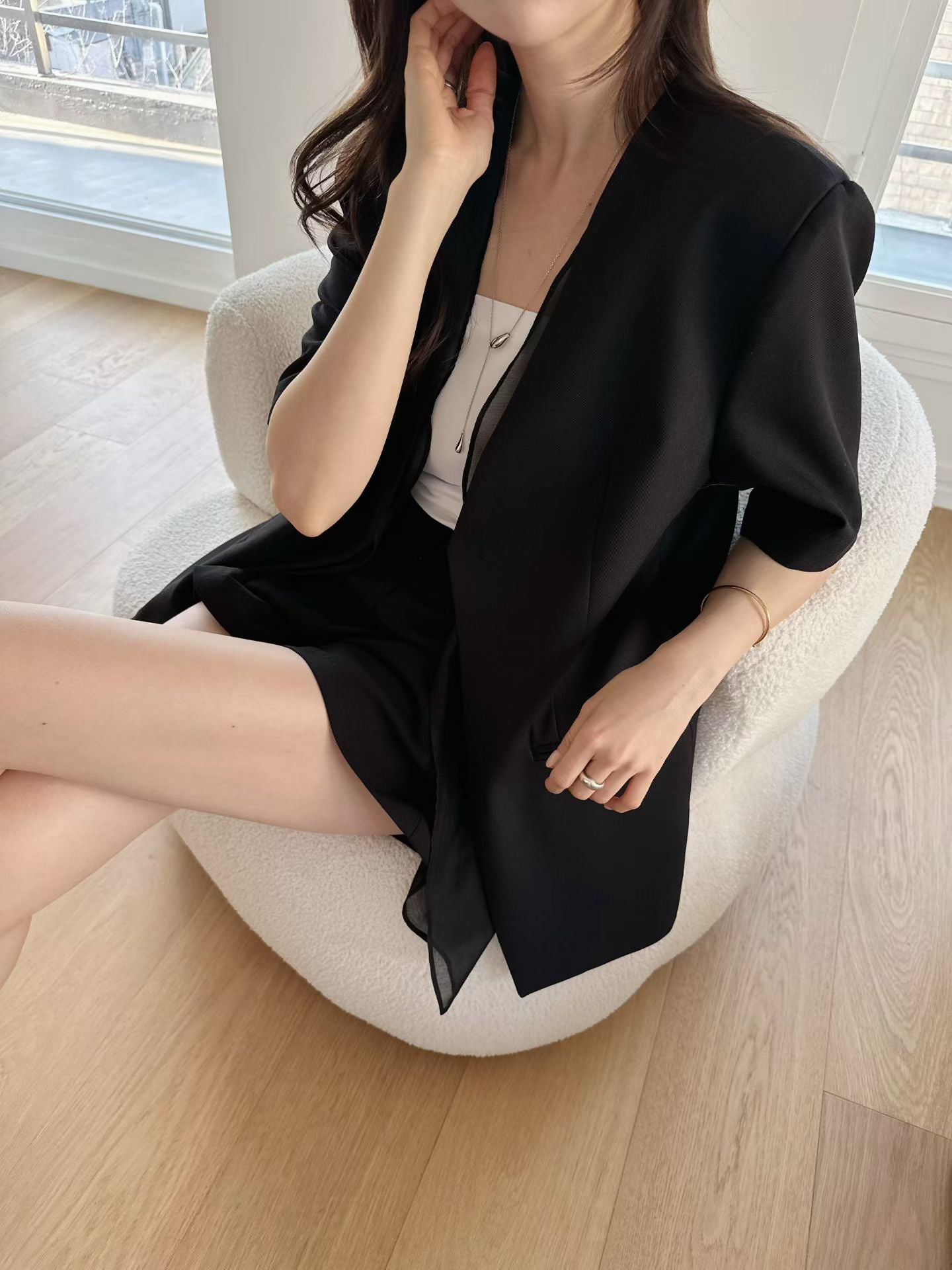 Lace-Trim Layered Blazer | 蕾絲滾邊拼接西裝外套