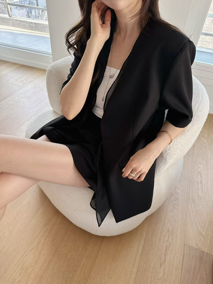 Lace-Trim Layered Blazer | 蕾絲滾邊拼接西裝外套