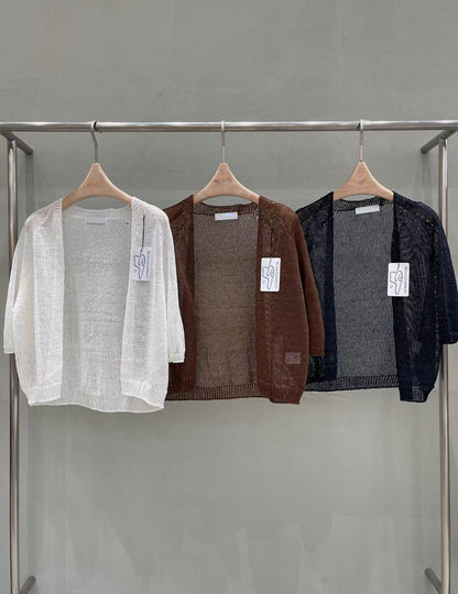 Wholegarment Crochet Sheer Linen Cardigan | 鈎織麻質開襟外套￼