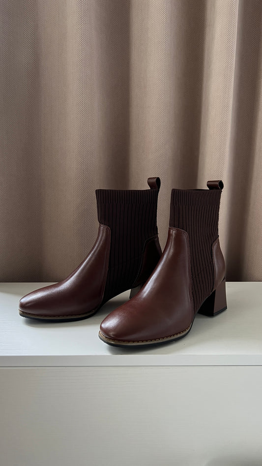 Calf Leather Sock Ankle Boots | 秋冬百搭牛皮拼襪子短boot