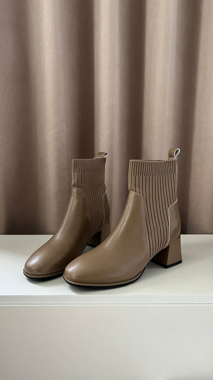 Calf Leather Sock Ankle Boots | 秋冬百搭牛皮拼襪子短boot