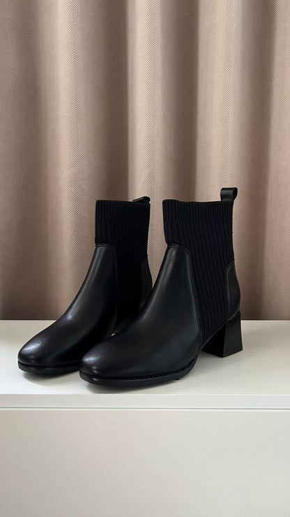 Calf Leather Sock Ankle Boots | 秋冬百搭牛皮拼襪子短boot