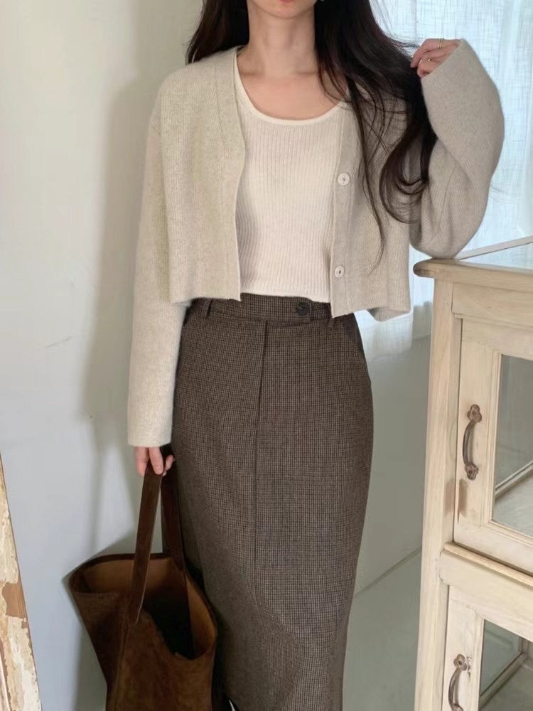 Smooth Tweed Midi Skirt | 溫柔直身中長裙