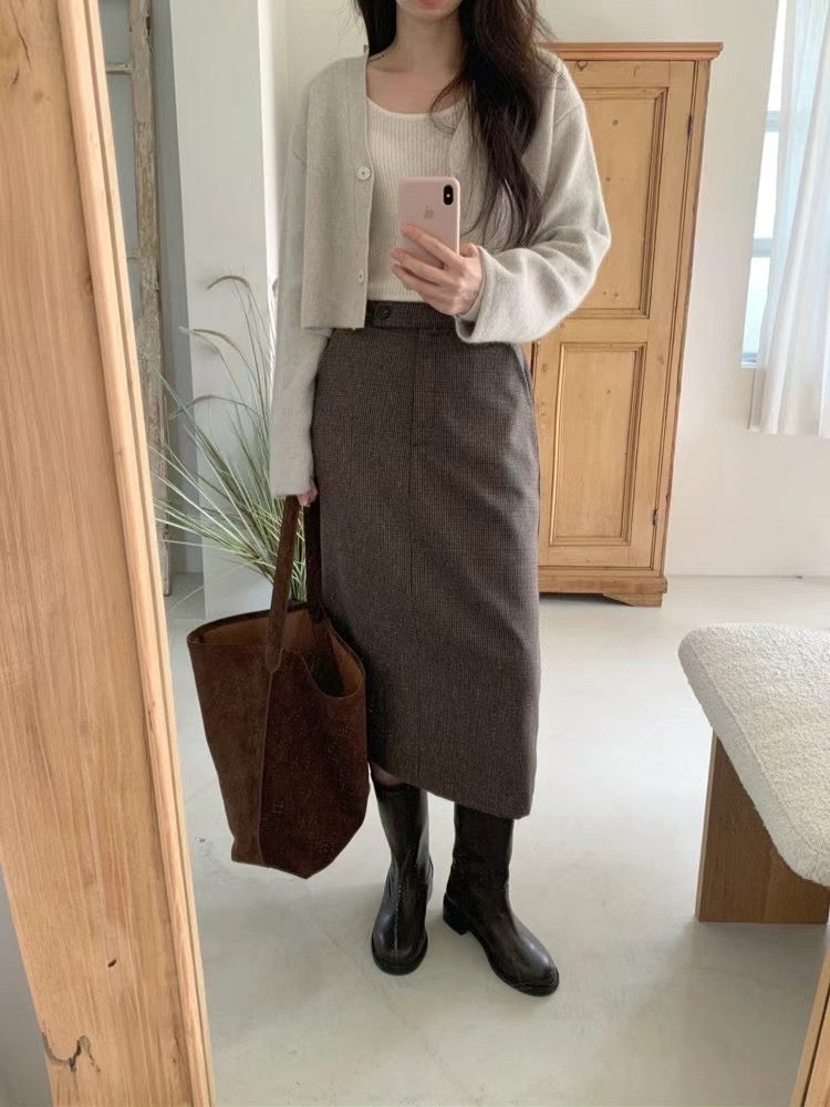 Smooth Tweed Midi Skirt | 溫柔直身中長裙