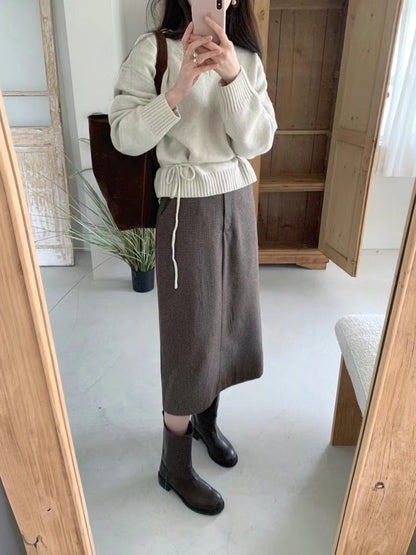 Smooth Tweed Midi Skirt | 溫柔直身中長裙