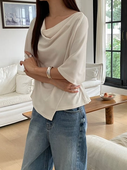 【極度顯瘦】Draping Mid-Sleeves Blouse｜ 垂感中袖Top