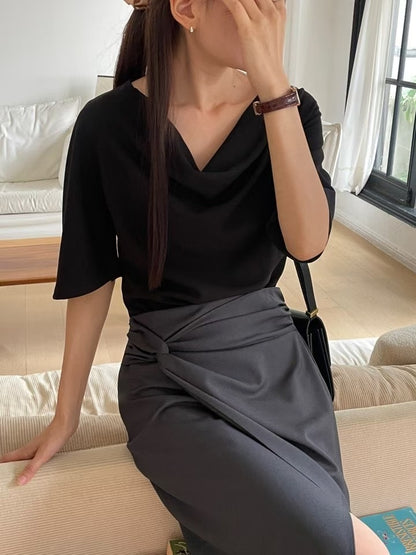 【極度顯瘦】Draping Mid-Sleeves Blouse｜ 垂感中袖Top
