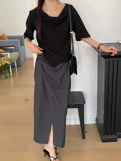 【極度顯瘦】Draping Mid-Sleeves Blouse｜ 垂感中袖Top