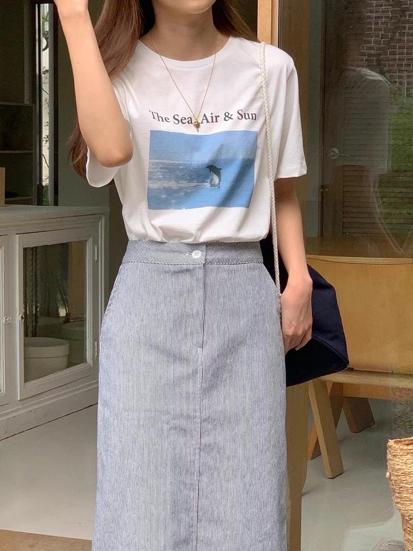 French Vibe Striped Pencil Midi Skirt | 法式風情直紋中長裙