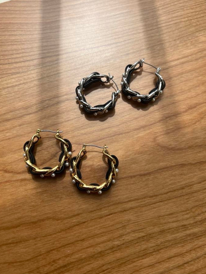 小香風扭紋小珍珠hoop耳環