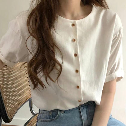 Neutral Soft Linen Blouse | 老錢風輕滑麻質 Blouse