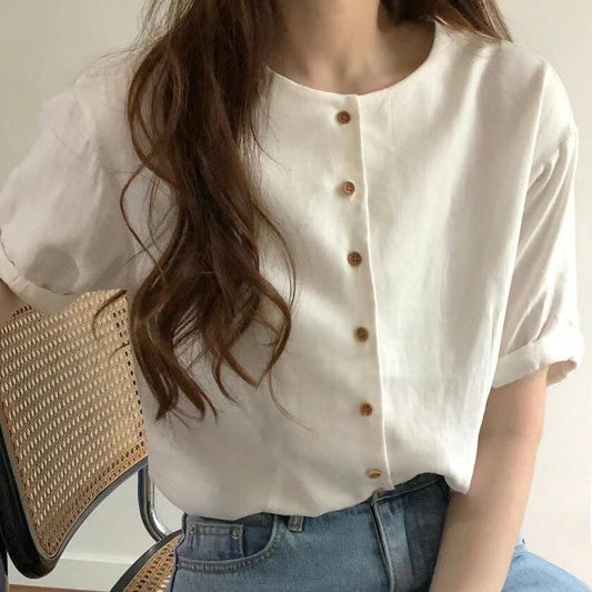 Neutral Soft Linen Blouse | 老錢風輕滑麻質 Blouse