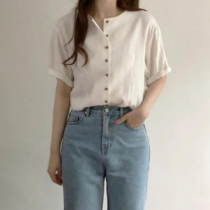 Neutral Soft Linen Blouse | 老錢風輕滑麻質 Blouse