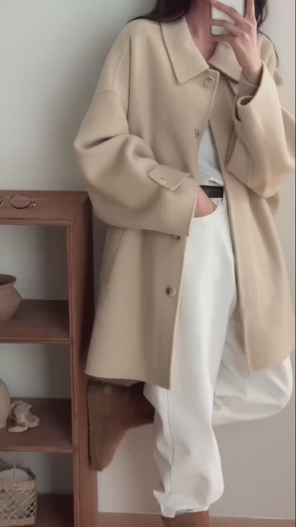 【Premium】 Australian Handmade Wool Coat with Detachable Scarf