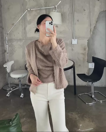Momo Draping Set | 冬日氣氛毛毛背心外套Set