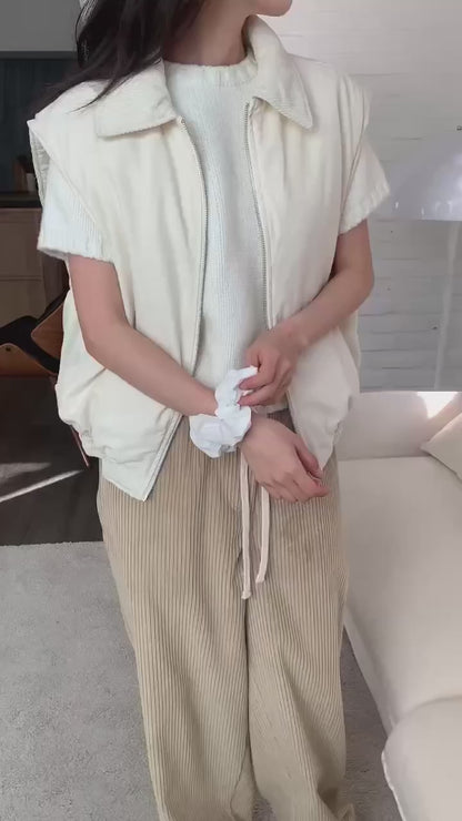 Corduroy Collar Quilted Vest Jacket | 燈芯絨領夾綿背心外套