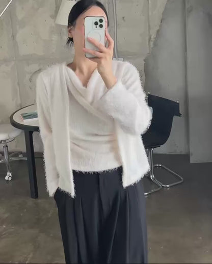 Momo Draping Set | 冬日氣氛毛毛背心外套Set