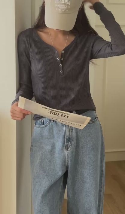 [連線壓軸加碼款] Teardrop Winter Basic Top | 水滴領口暗直紋上衣