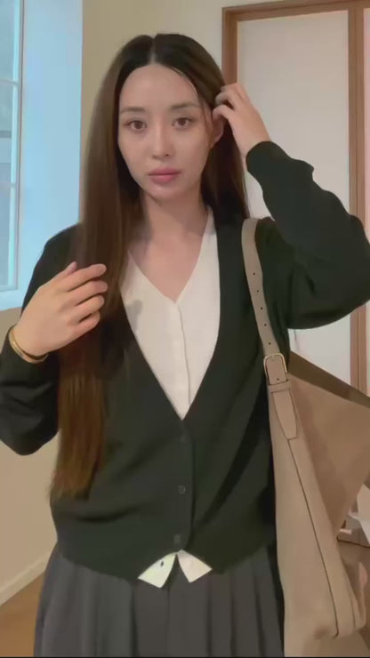 Faux 2-pcs Cashmere Layered Top | 羊駝毛拼色假2件V領 Top