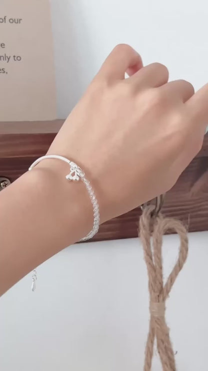 Half & Half Cherry Silver Beaded Bracelet | 小櫻桃半串珠手鏈￼